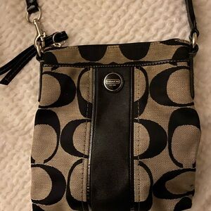 Coach Black and Tan Crossbody Bag with Signature Monogram